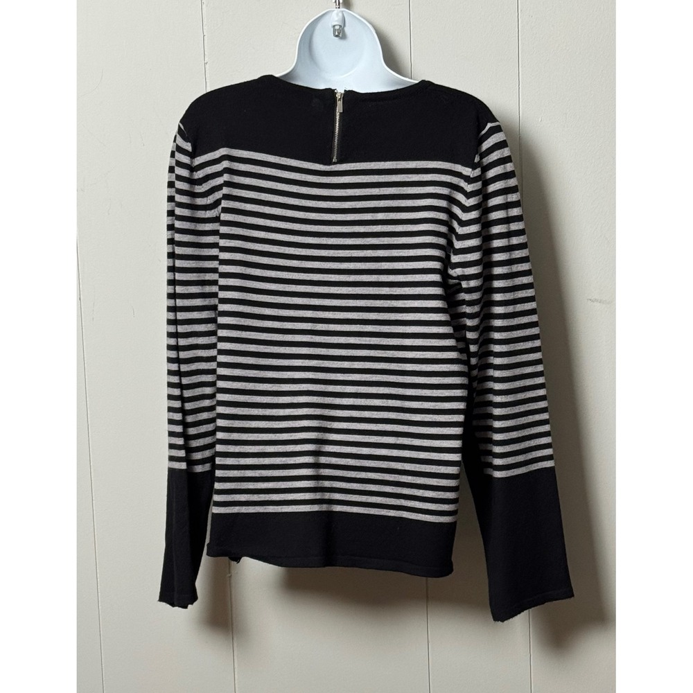 Premise Women's Black Grey Striped Knit Sweater Back Zip Long Sleeve Top Size XL - Picture 2 of 8